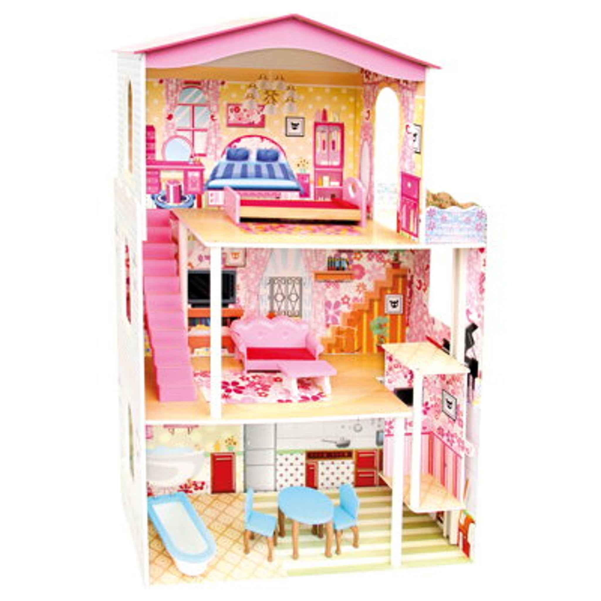 Puppenhaus aus Holz mehrfarbig 3 Etagen | Bino & Mertens