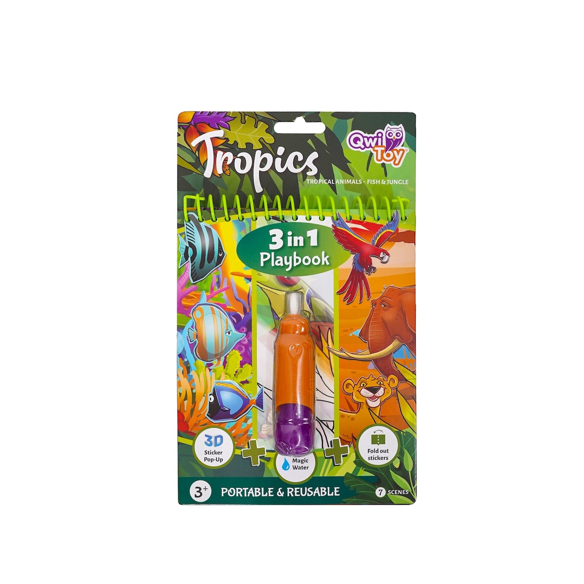 Spielbuch 3 in 1 Tropics mit Wassermalstift und Aufklebern mehrfarbig