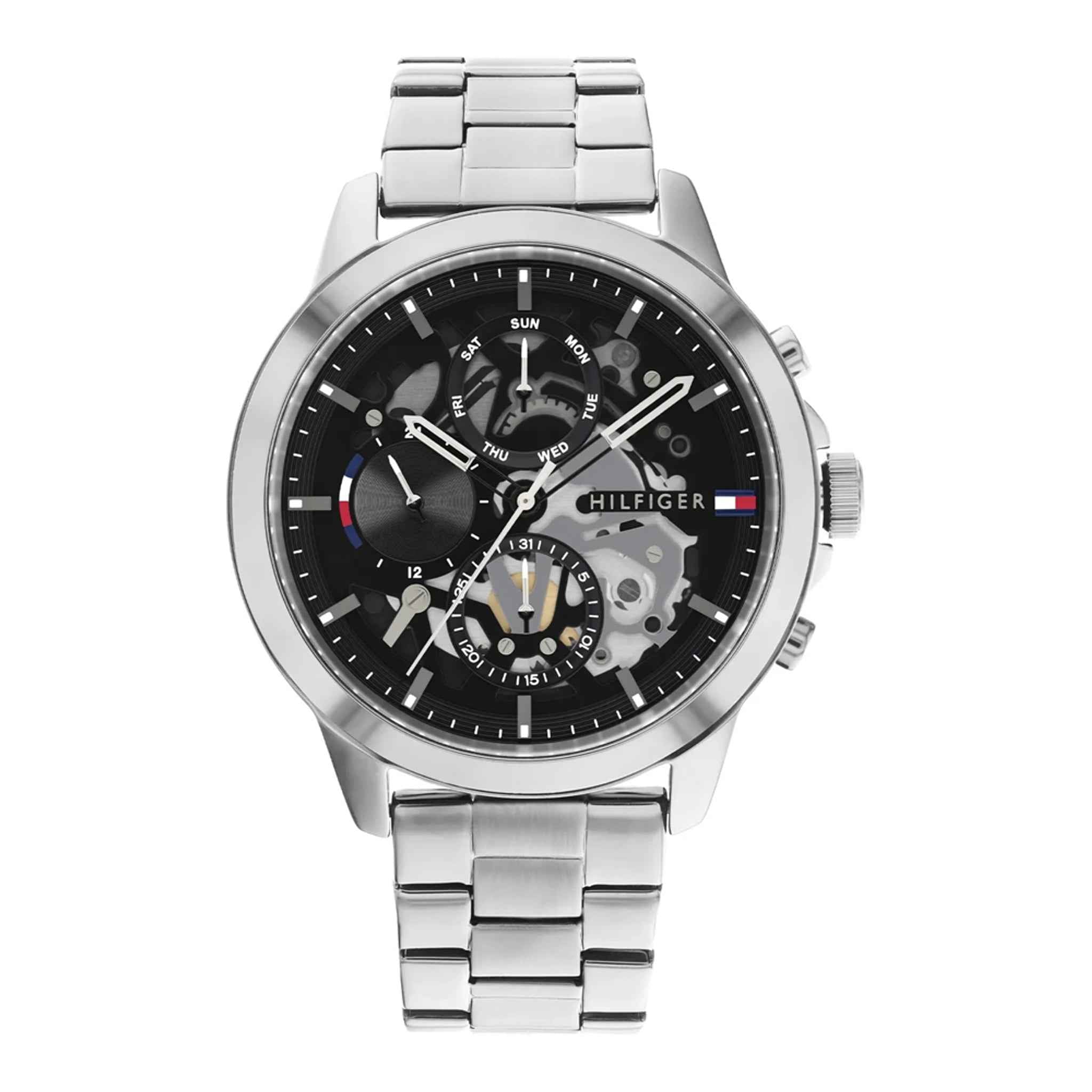 TOMMY HILFIGER Herrenuhr aus Edelstahl in Schwarz, 4,4×1 cm