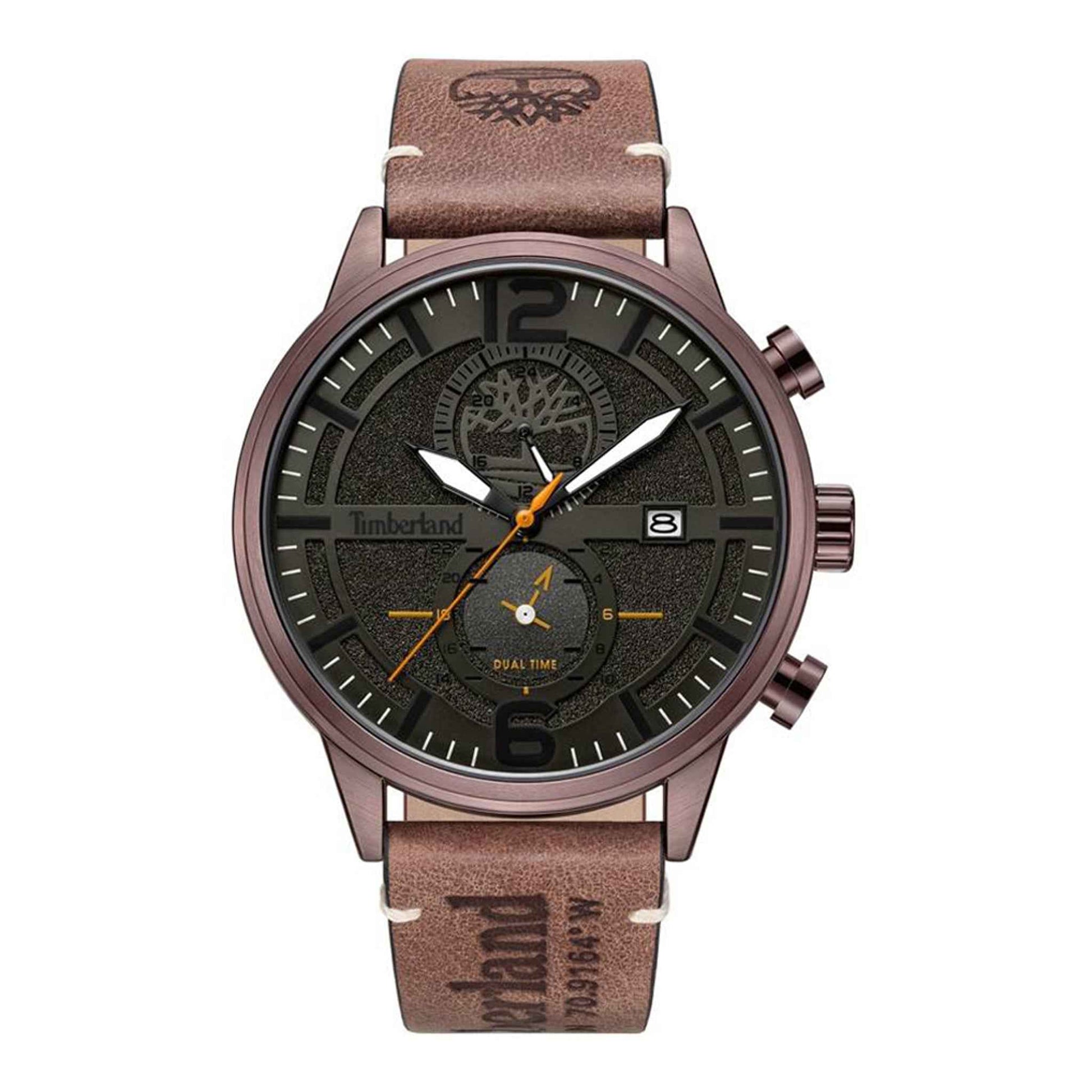Herrenuhr Middlesex Quarz Edelstahl braun Lederarmband 46 mm Dualtimer