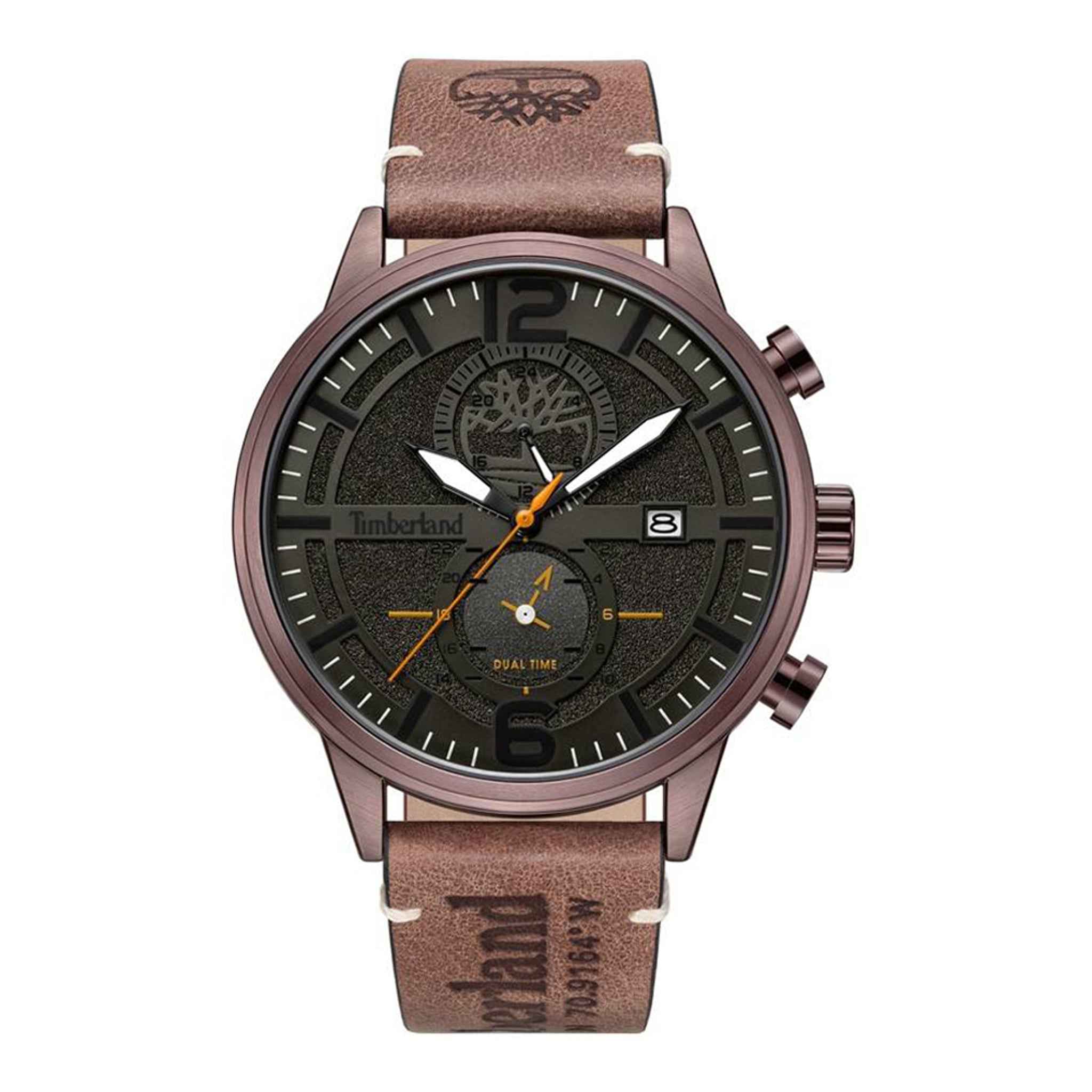 Herrenuhr Middlesex Quarz Edelstahl braun Lederarmband 46 mm Dualtimer