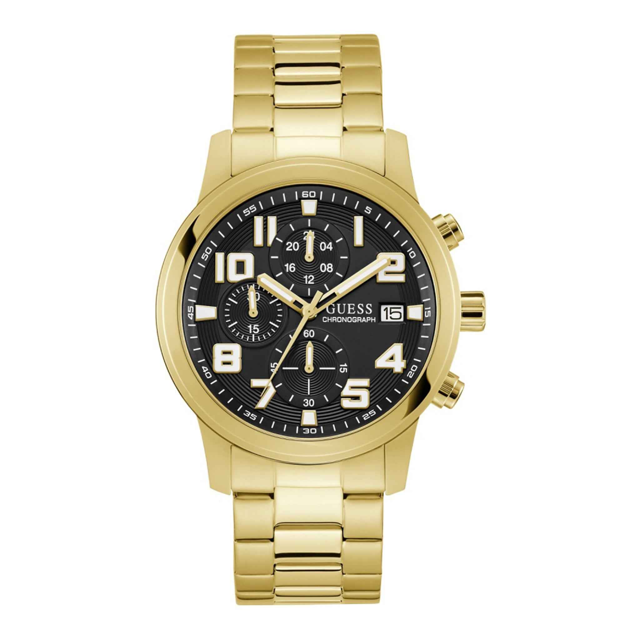 Edelstahl Chronograph in Gold, 45 mm × 11 mm | GUESS