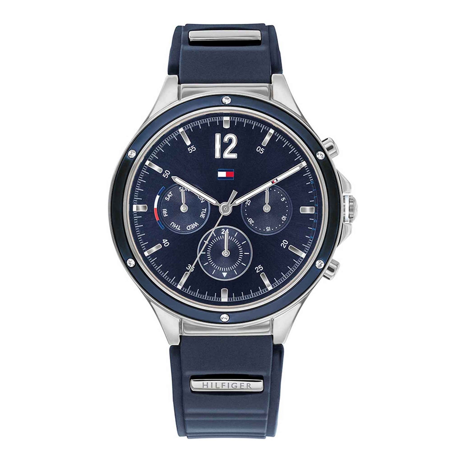 Damenuhr Eve Edelstahl silber 38 mm Quarz Silikon blau | Tommy Hilfiger