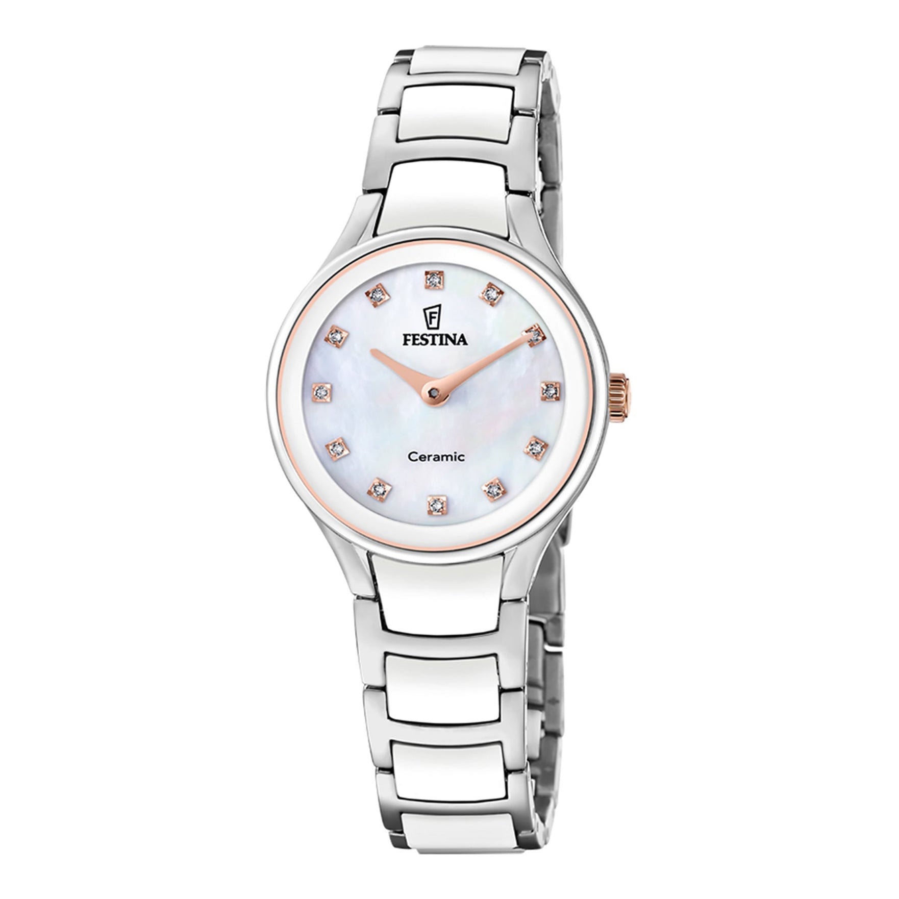Damenuhr Keramik Edelstahl silber 30 mm Quarz Perlmutt-Zifferblatt | Festina