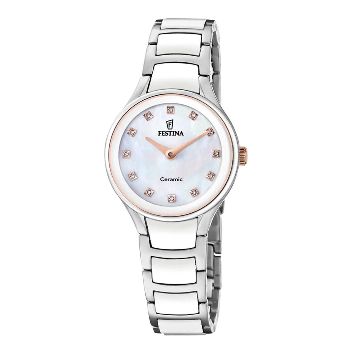 Festina Damenuhr aus Keramik in Silber, 3×0,8 cm