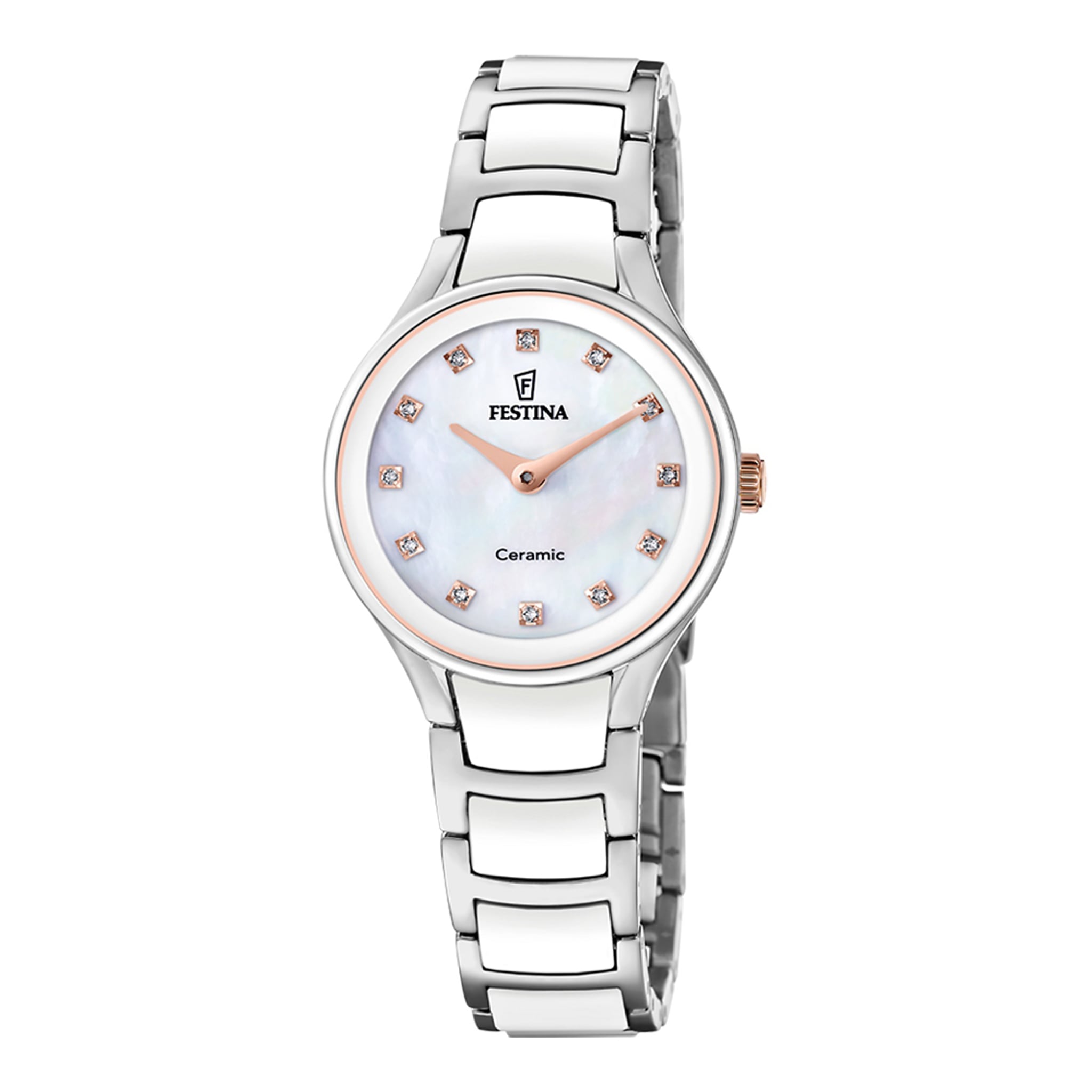 Festina Damenuhr aus Keramik in Silber, 3×0,8 cm