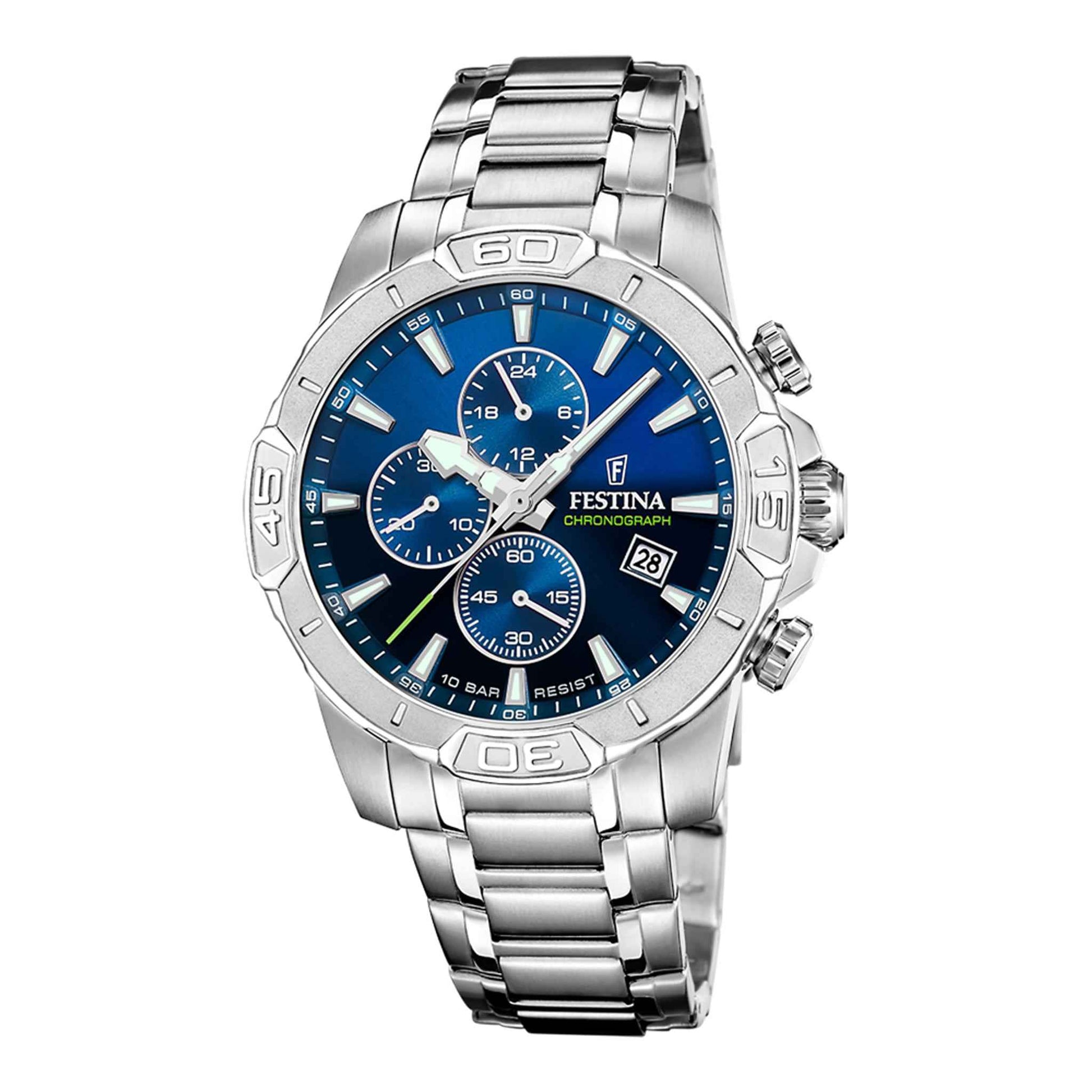 Herrenuhr Chronograph Edelstahl blau 45 mm Quarz | Festina