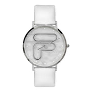 Damenuhr Edelstahl silber 42 mm Quarz Lederarmband weiß | FILA