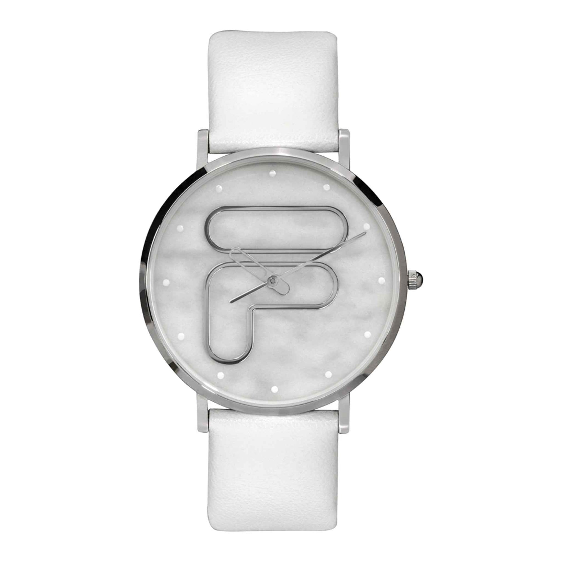 Damenuhr Edelstahl silber 42 mm Quarz Lederarmband weiß | FILA