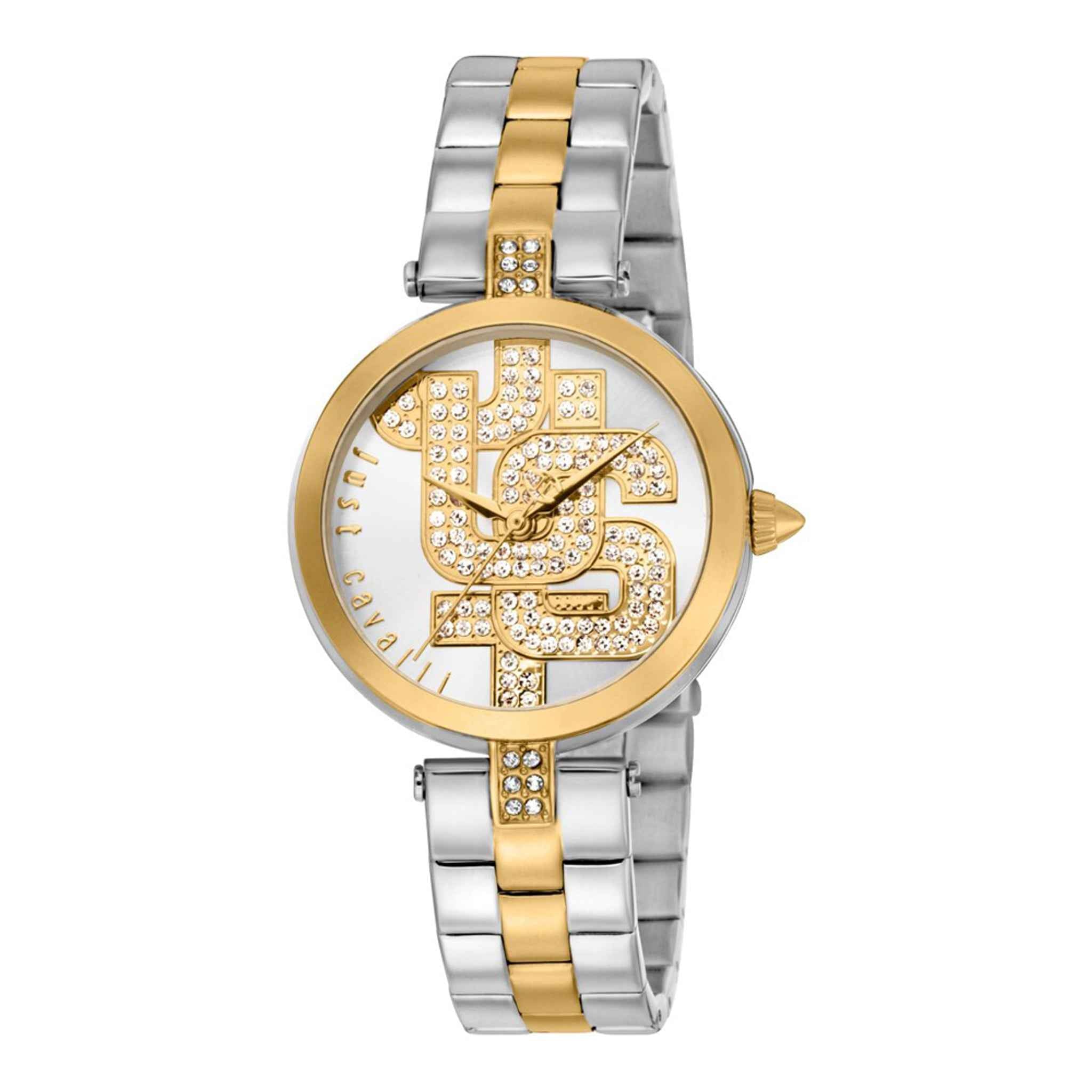 Damenuhr Maiuscola Edelstahl silber-gold 32 mm Quarz Steinbesatz | JUST CAVALLI