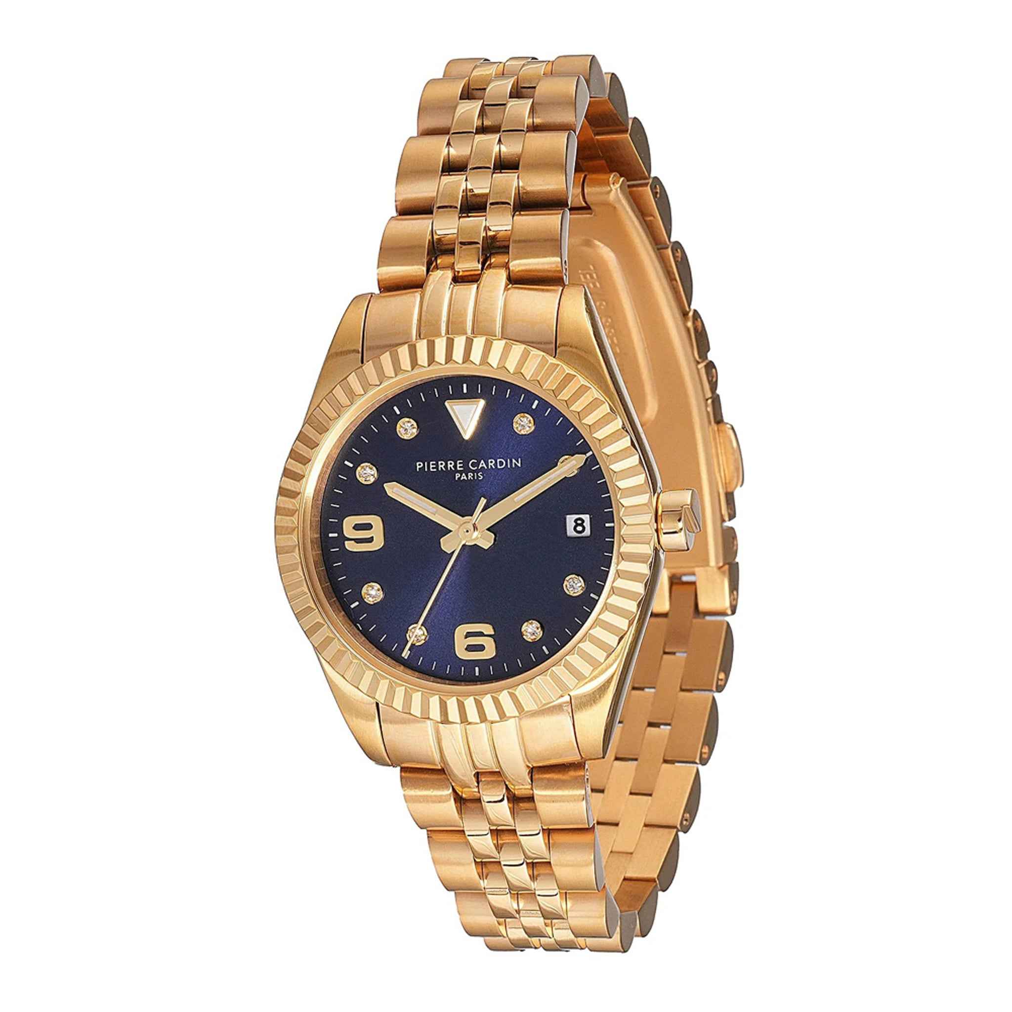 Damenuhr Opera Timbre Edelstahl goldfarben 28 mm Quarz Datum Blau