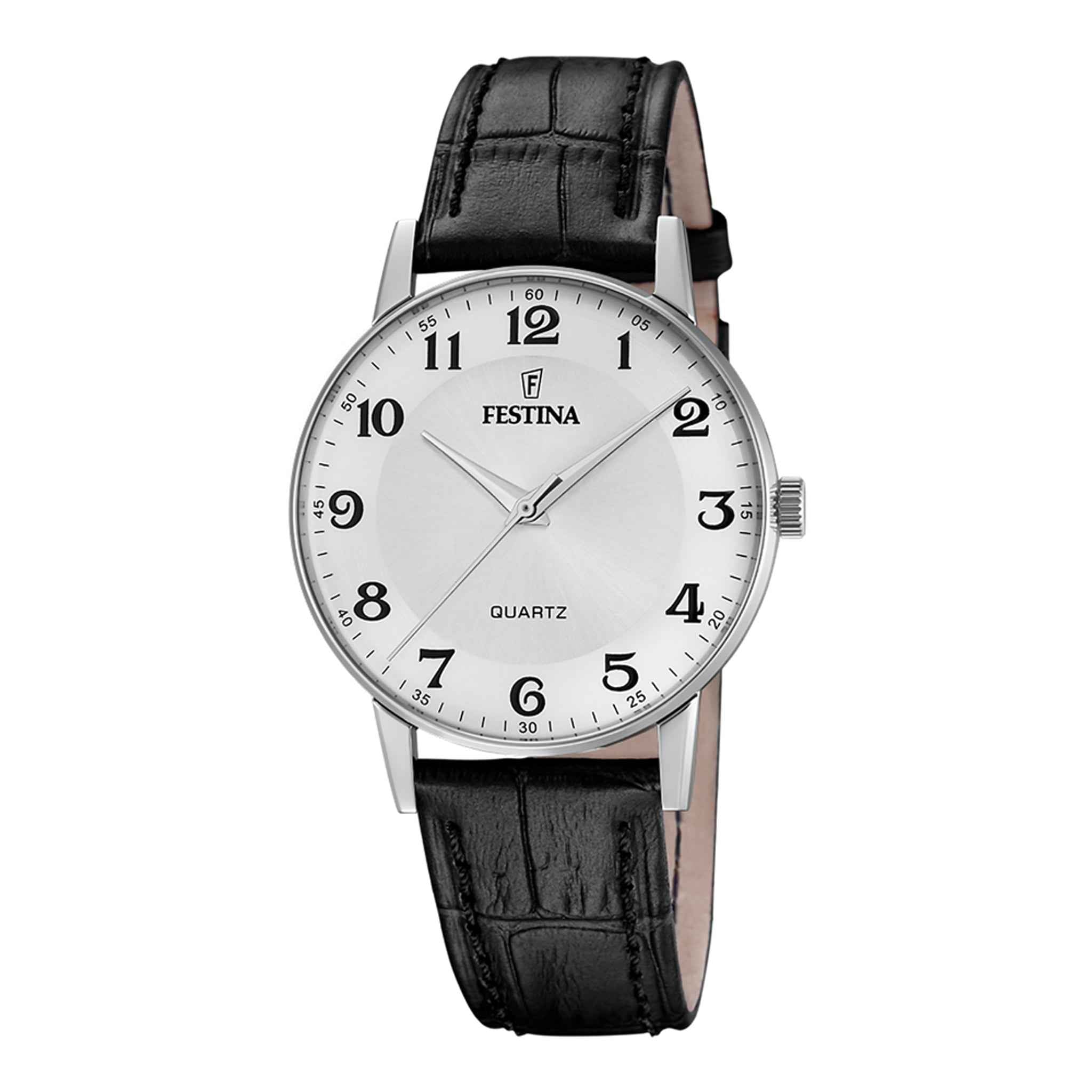 Damenuhr Classics Edelstahl silber 36 mm Lederarmband Quarz | Festina