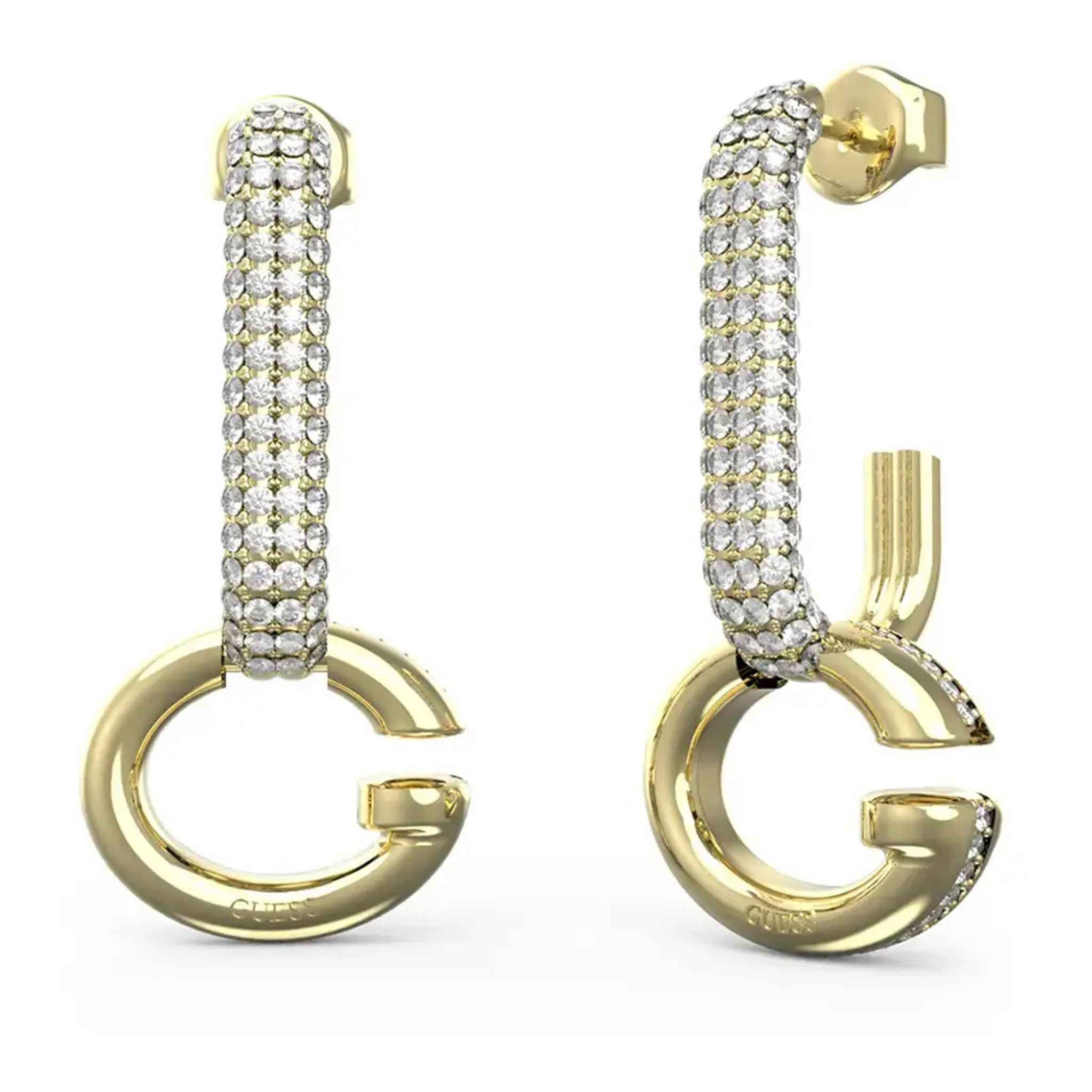 Damen Ohrstecker Edelstahl goldfarben mit Steinen besetzt | GUESS