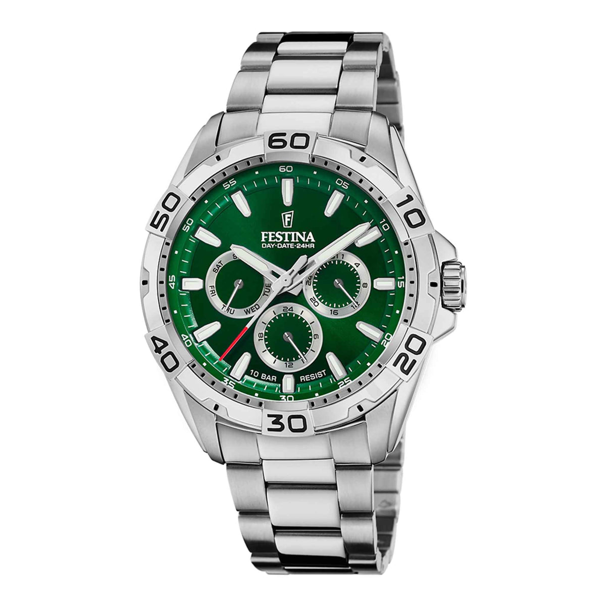 Herrenuhr Multifunktion Edelstahl grün 44 mm Quarz | Festina