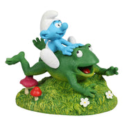 Deko-Figur Schlumpf auf Frosch Polyesterharz 13 cm | AquaDella by Laroy Group