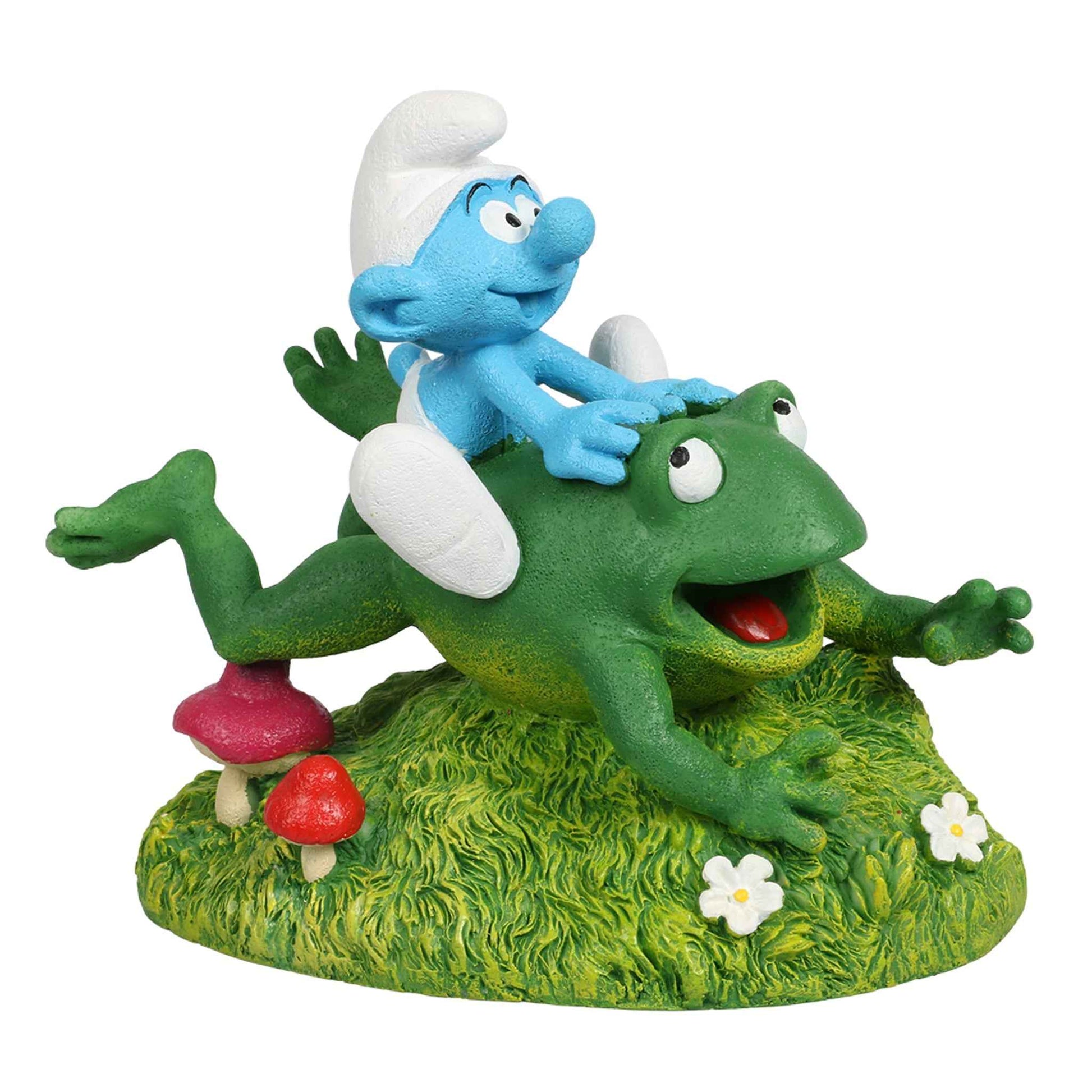 Deko-Figur Schlumpf auf Frosch Polyesterharz 13 cm | AquaDella by Laroy Group