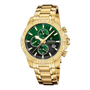 Herrenuhr Chronograph Edelstahl gold 45 mm Quarz Grün | Festina