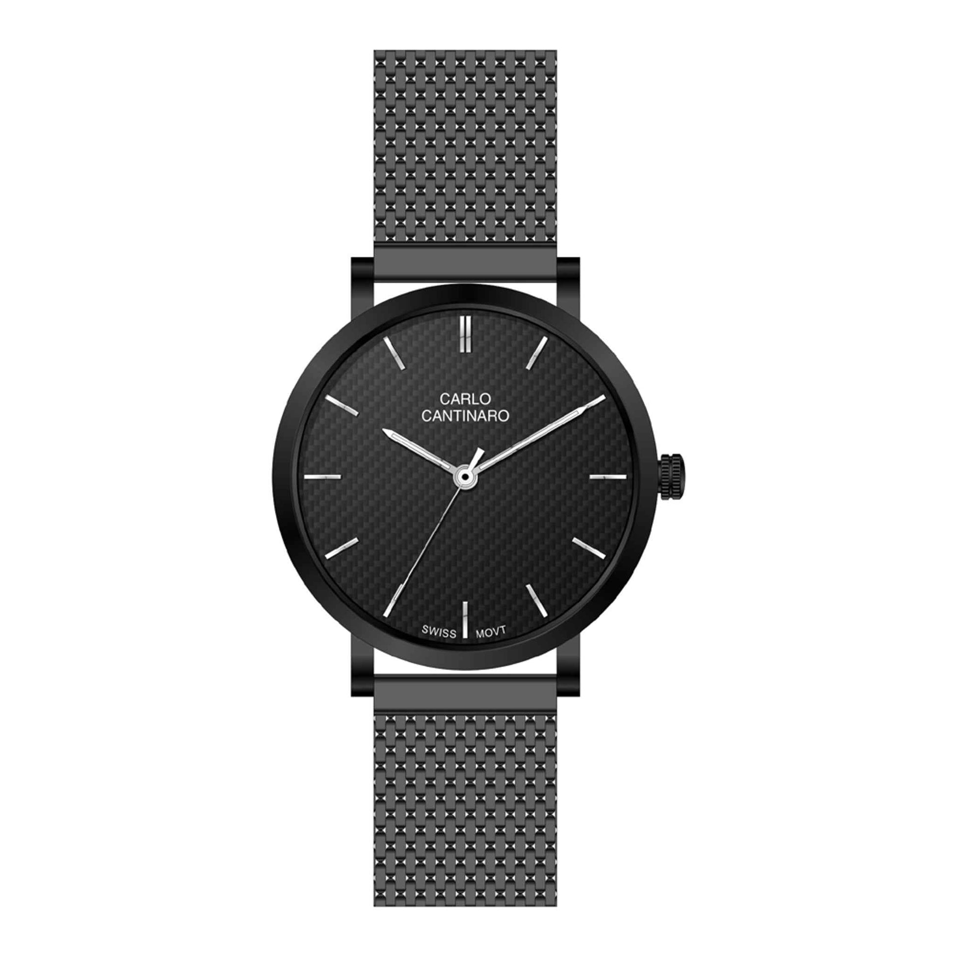 Damenuhr Edelstahl schwarz 38 mm Quarz Klappverschluss | Carlo Cantinaro