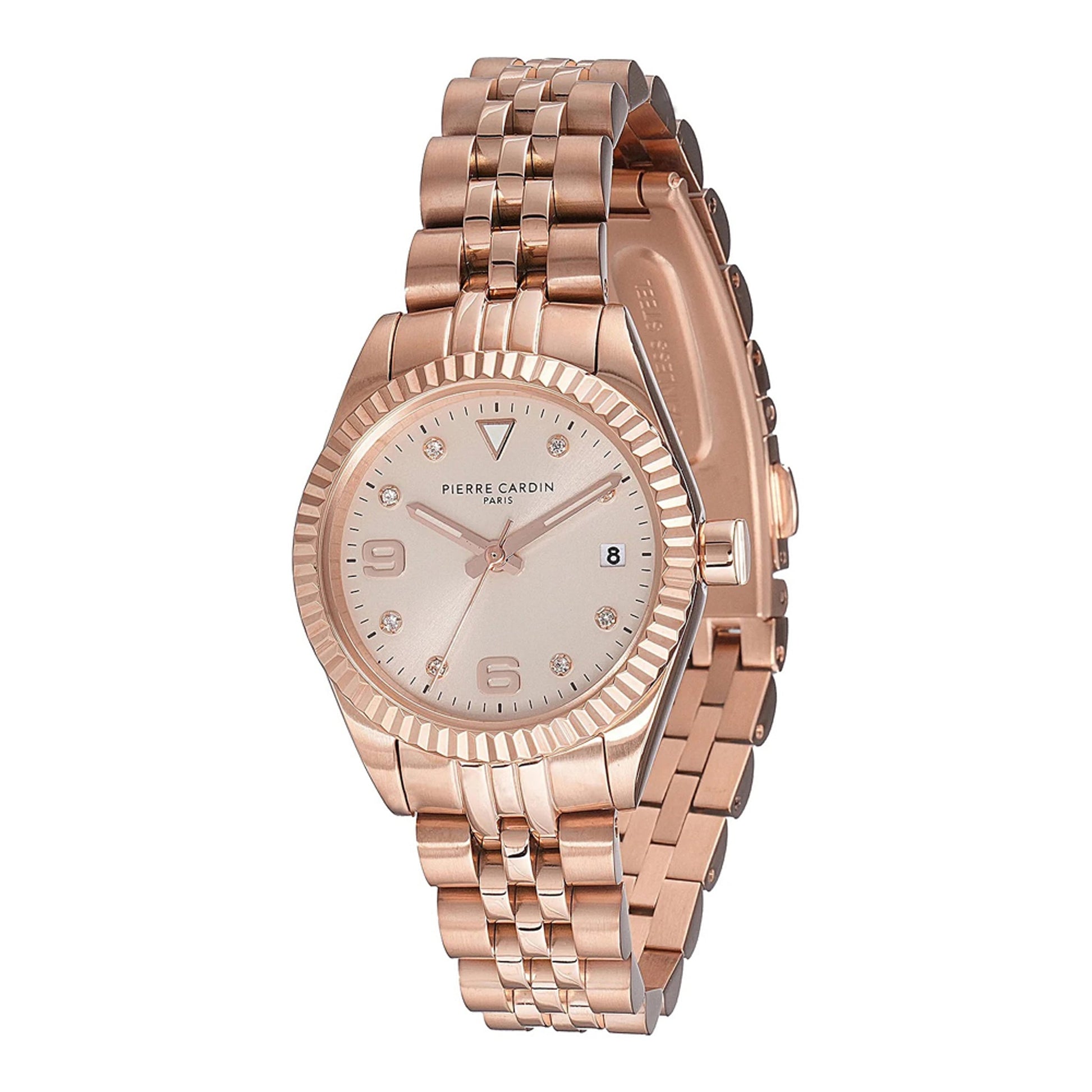 PIERRE CARDIN Damenuhr aus Edelstahl in Rosegold, 2,8×0,8 cm