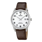 Festina Herrenuhr aus Leder in Silber, 4×0,8 cm