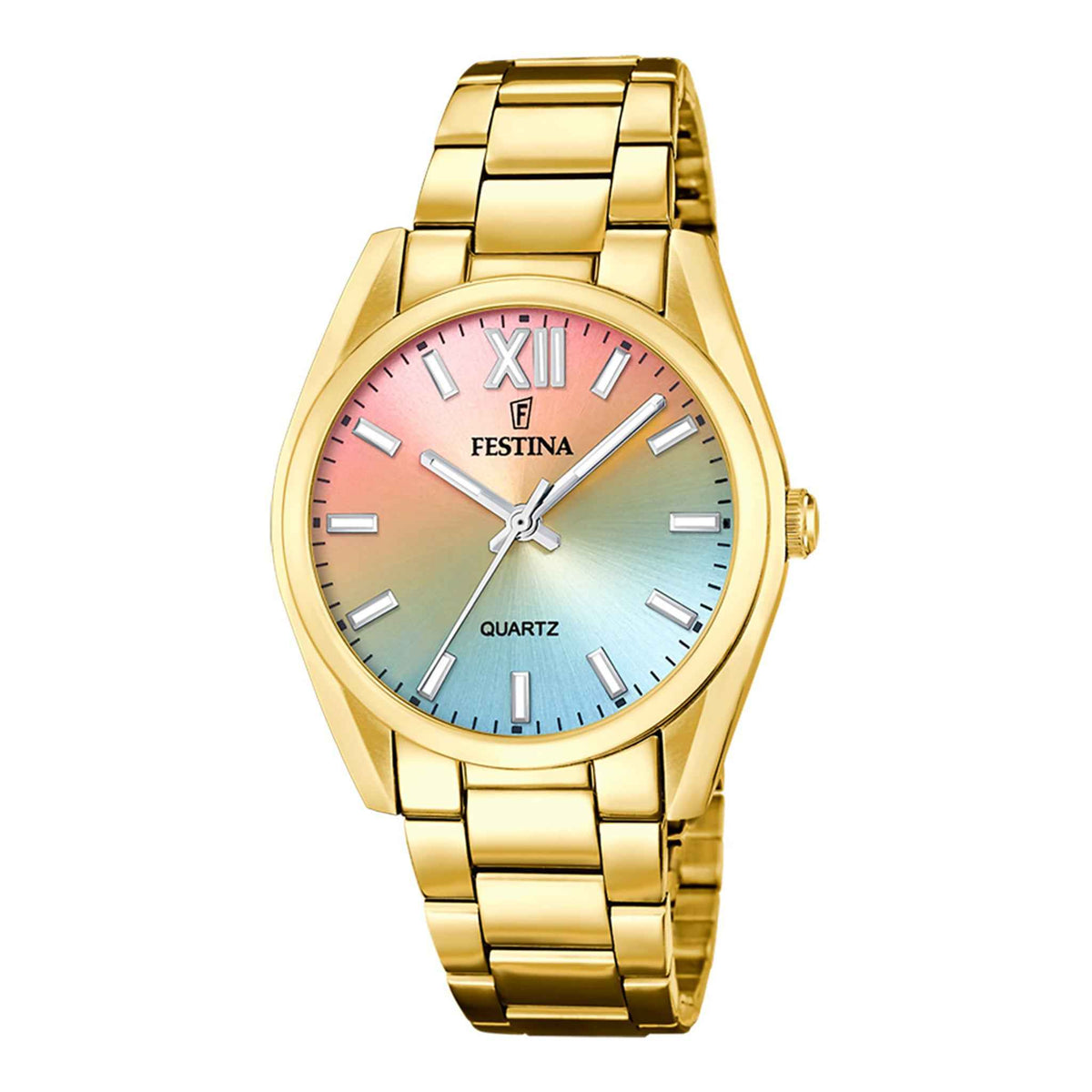 Damenuhr Boyfriend Edelstahl gold 37 mm Quarz mehrfarbig | Festina