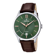 Herrenuhr Classics F20426/8 Edelstahl Grün 43 mm Lederarmband | Festina