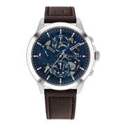 Herrenuhr Henry 1710476 Quarz Lederarmband blau 44 mm | Tommy Hilfiger