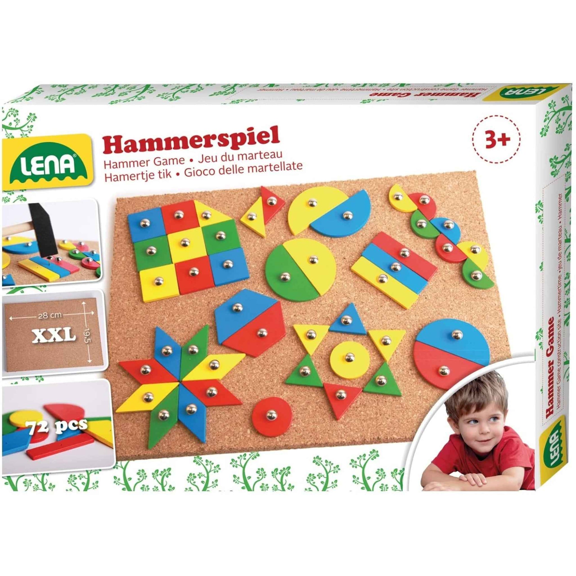 Hammerspiel mit Korkplatte 72 Plättchen 9 Formen mehrfarbig