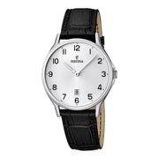 Festina Herrenuhr aus Leder in Silber, 3,9×0,7 cm