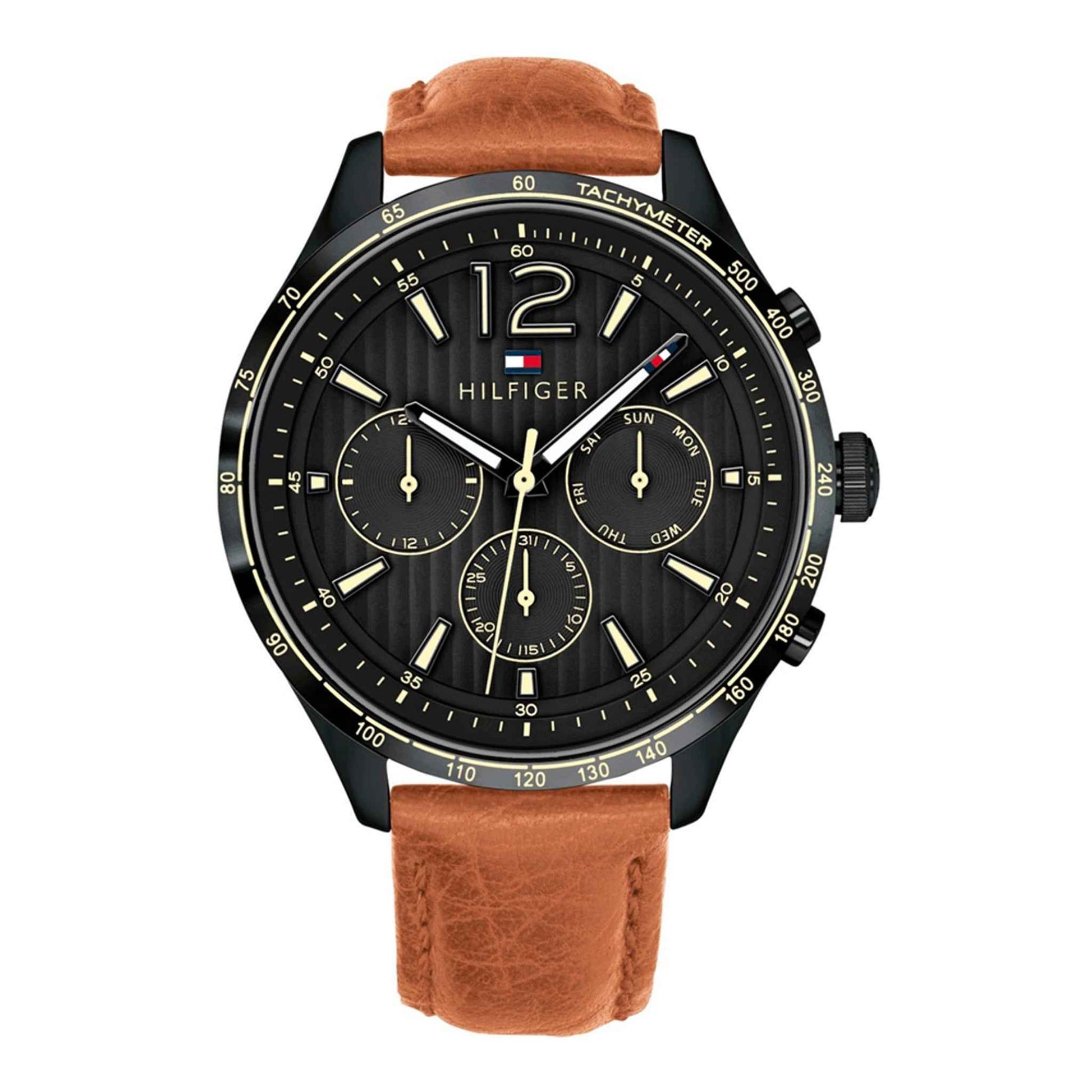 Herrenuhr Chronograph Edelstahl schwarz 44 mm Lederarmband | TOMMY HILFIGER