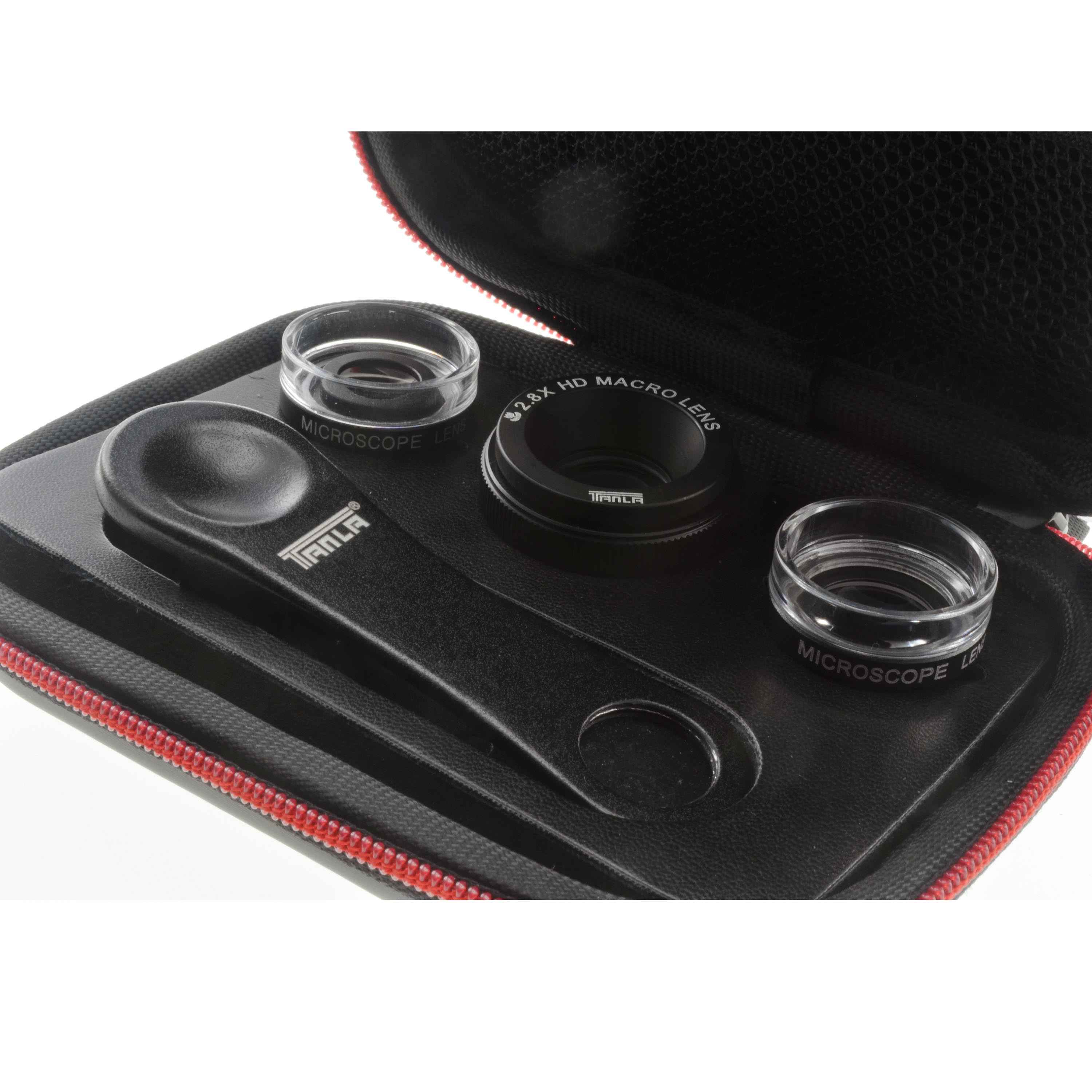 SYSTEM-S Makro Linse 3er Set mit Clip und Schutztasche in Schwarz für Smartphone