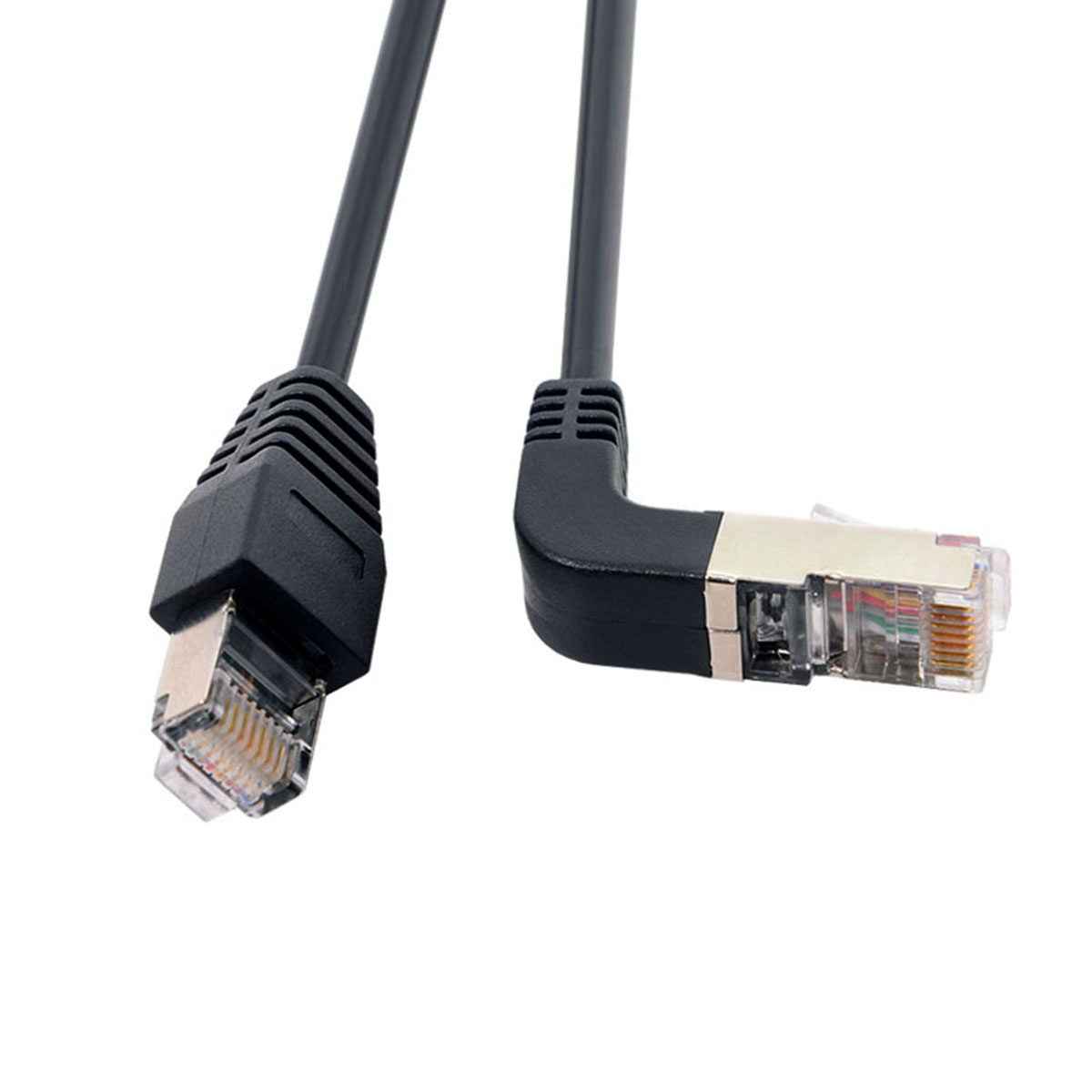 SYSTEM-S LAN Kabel 0,5 m RJ45 Stecker Ethernetkabel Netzwerkkabel Winkel in Schwarz