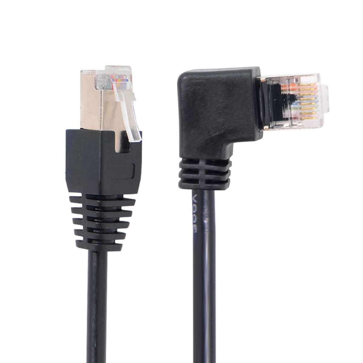 SYSTEM-S LAN Kabel 0,5 m RJ45 Stecker Ethernetkabel Netzwerkkabel Winkel in Schwarz