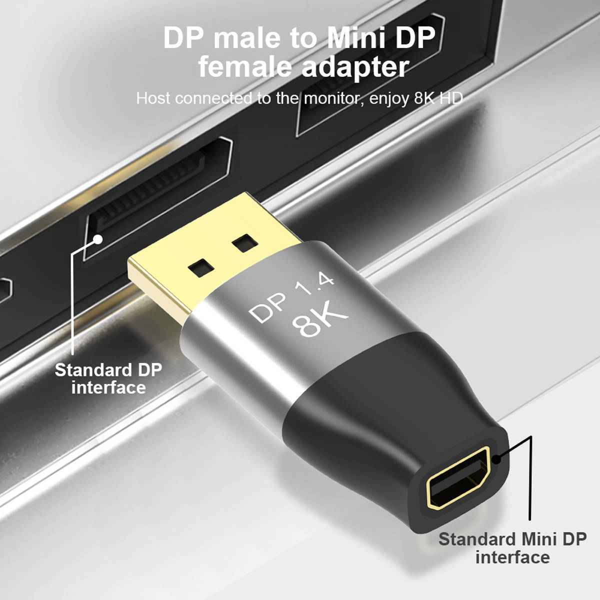 SYSTEM-S Mini Display Port Adapter 1.4 Stecker zu Display Port  Stecker in Schwarz