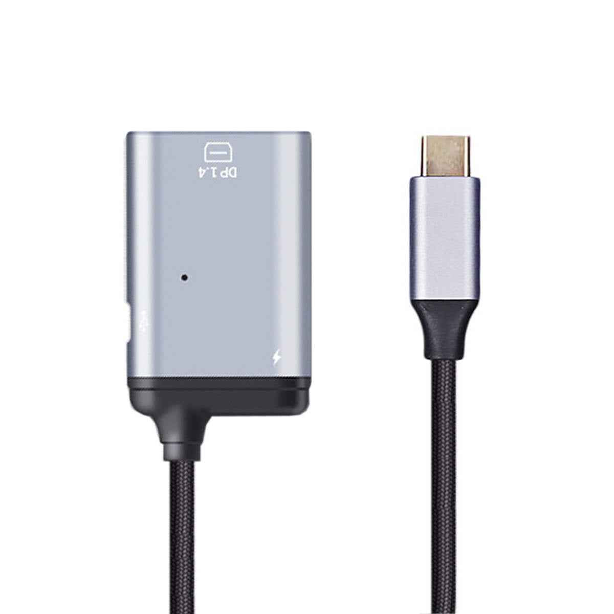 SYSTEM-S 3in1 Adapter Mini DP 1.4 Buchse & 2x USB 3.1 Typ C Buchse zu Typ C Stecker Grau