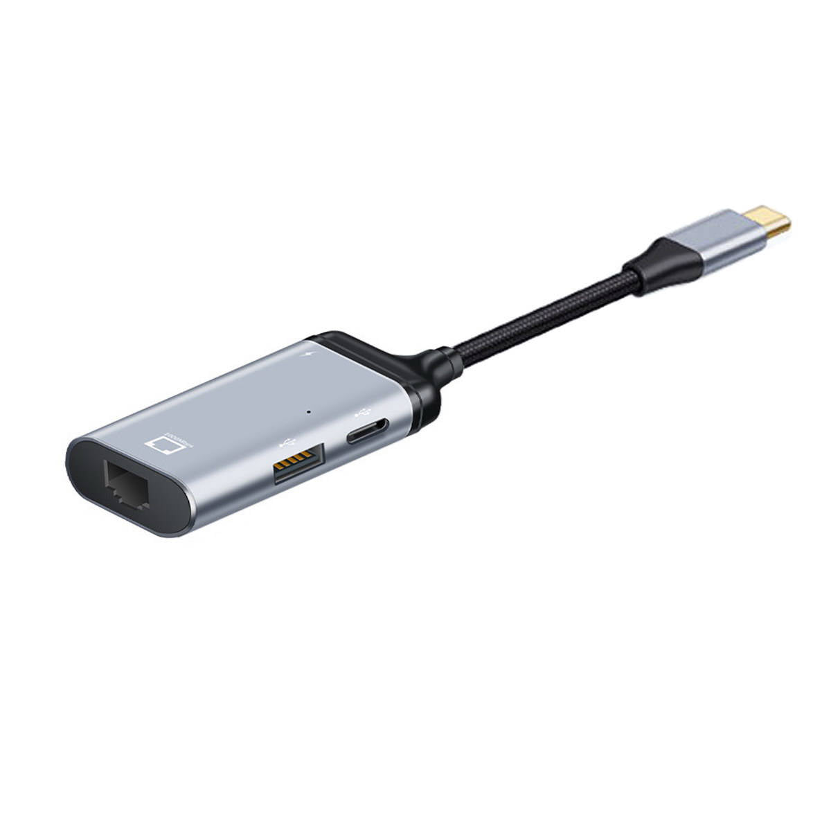3in1 USB-C Adapter LAN Gigabit Ethernet & USB-A & 2x USB-C grau 12 cm | System-S