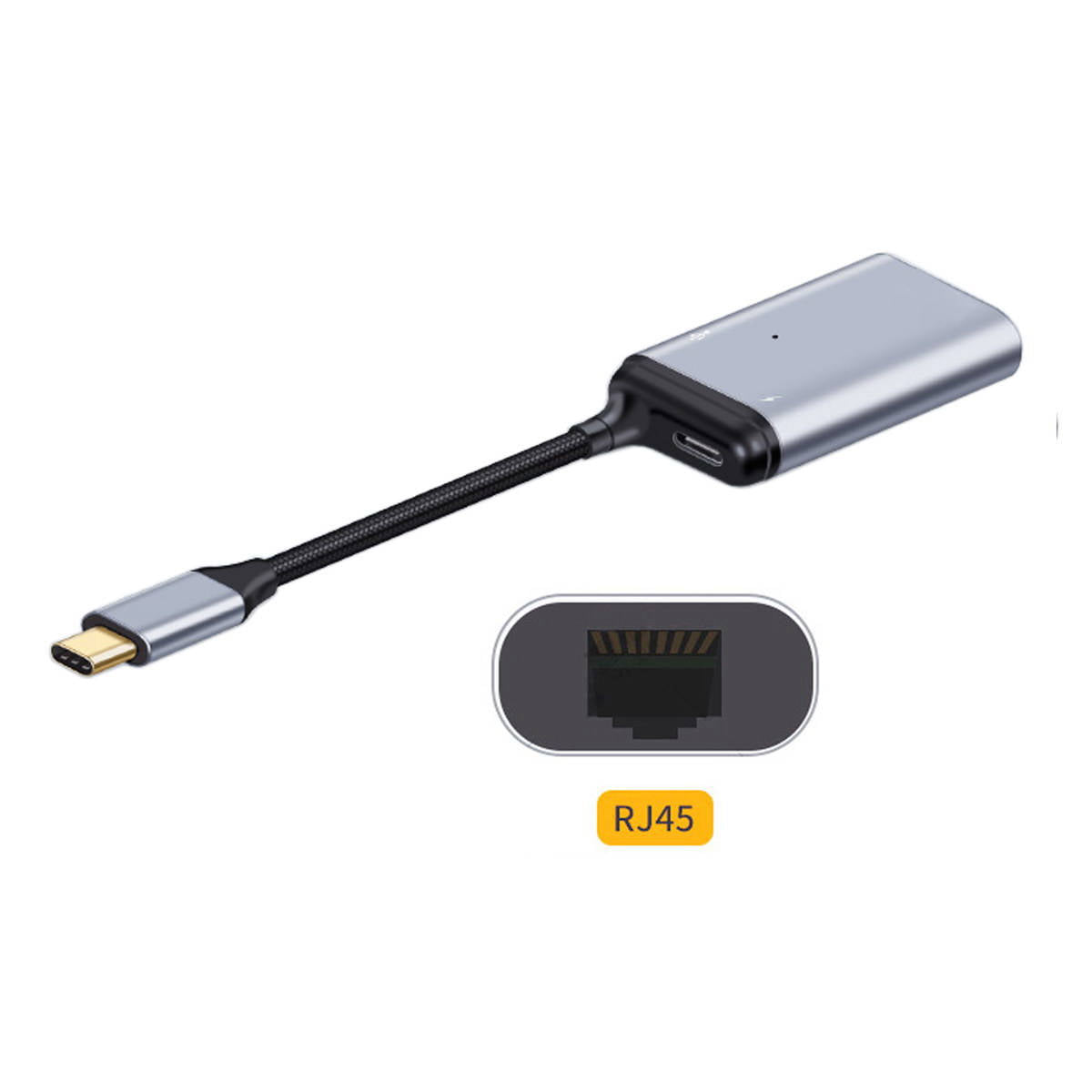 3in1 USB-C Adapter LAN Gigabit Ethernet & USB-A & 2x USB-C grau 12 cm | System-S
