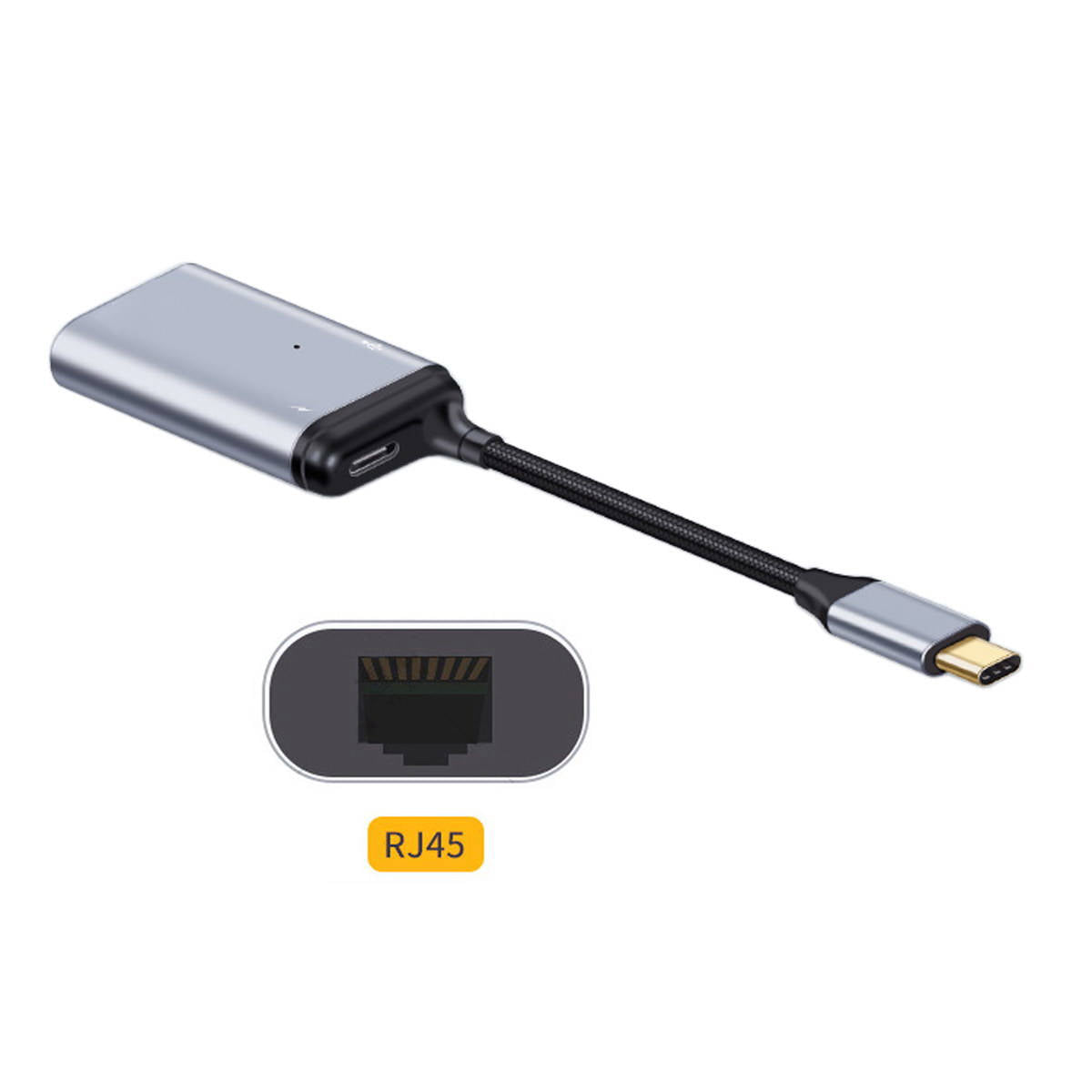 3in1 USB-C Adapter LAN Gigabit Ethernet & USB-A & 2x USB-C grau 12 cm | System-S