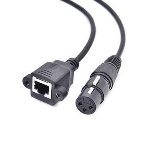SYSTEM-S LAN Kabel 30 cm RJ45 Buchse zu XLR 3 Pin Buchse Schraube in Schwarz