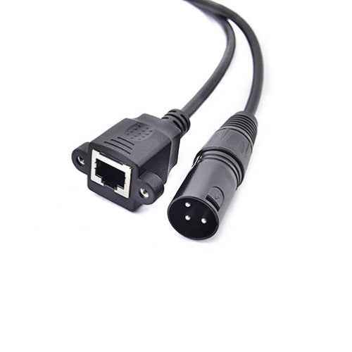 SYSTEM-S LAN Kabel 30 cm RJ45 Buchse zu XLR 3 Pin Stecker Schraube in Schwarz