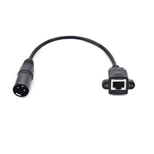 SYSTEM-S LAN Kabel 30 cm RJ45 Buchse zu XLR 3 Pin Stecker Schraube in Schwarz