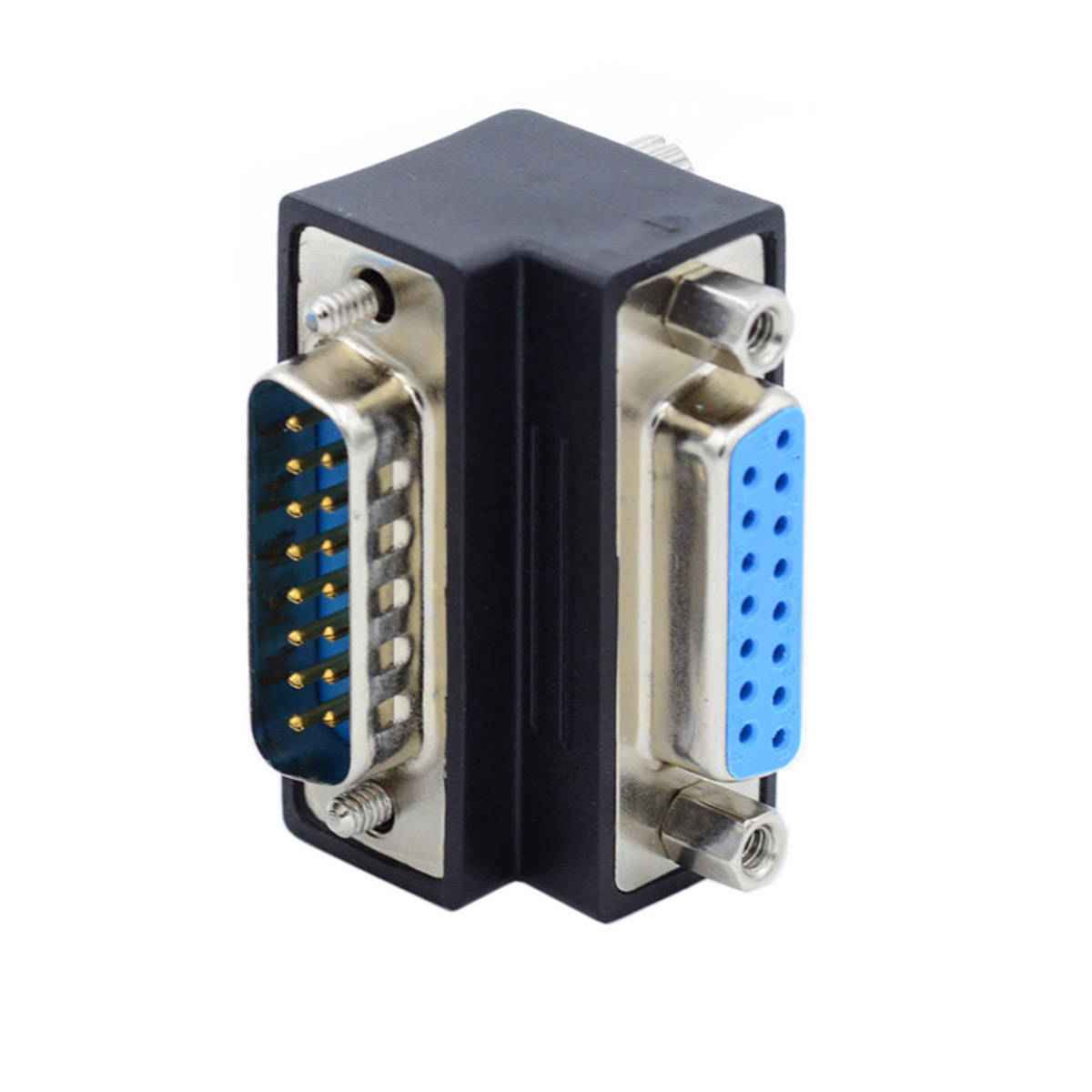 SYSTEM-S DB15 Adapter DSUB 15 Pin Stecker zu Buchse 90° Winkel Schraube Kabel in Schwarz