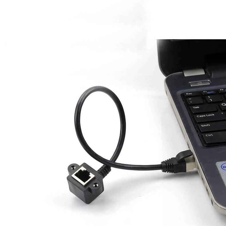 SYSTEM-S LAN Kabel 30 cm 8P8C Buchse zu RJ45 Stecker Winkel Schraube in Schwarz
