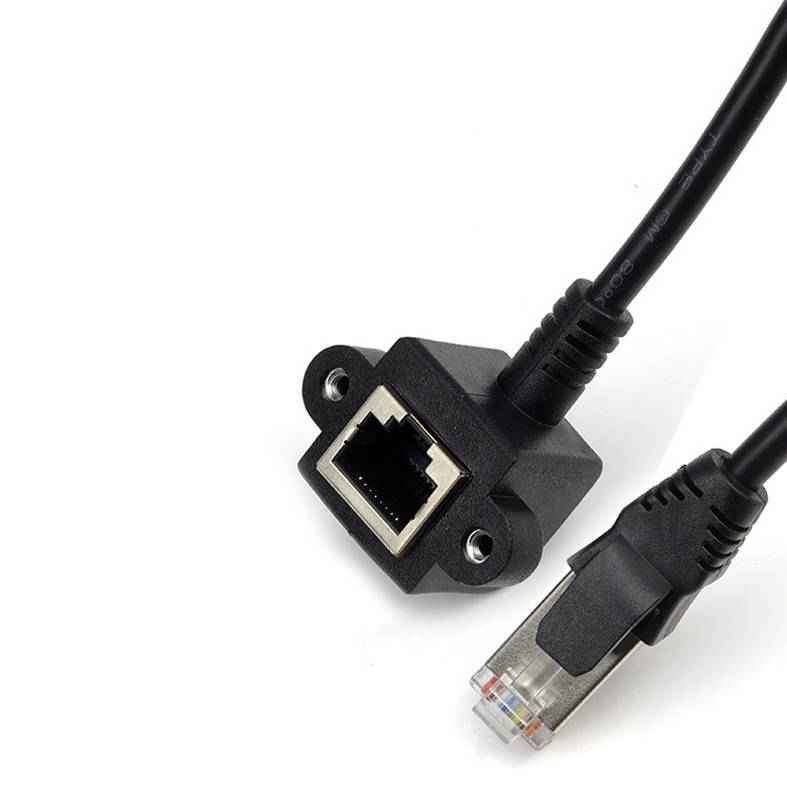 SYSTEM-S LAN Kabel 100 cm 8P8C Buchse zu RJ45 Stecker Winkel Schraube in Schwarz