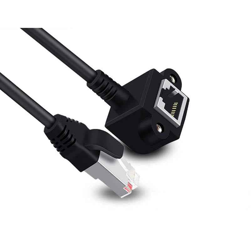 SYSTEM-S LAN Kabel 30 cm 8P8C Buchse zu RJ45 Stecker Winkel Schraube in Schwarz