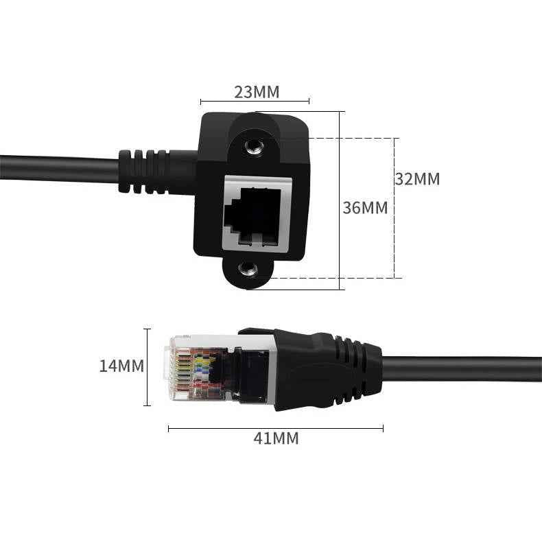 SYSTEM-S LAN Kabel 60 cm 8P8C Buchse zu RJ45 Stecker Winkel Schraube in Schwarz