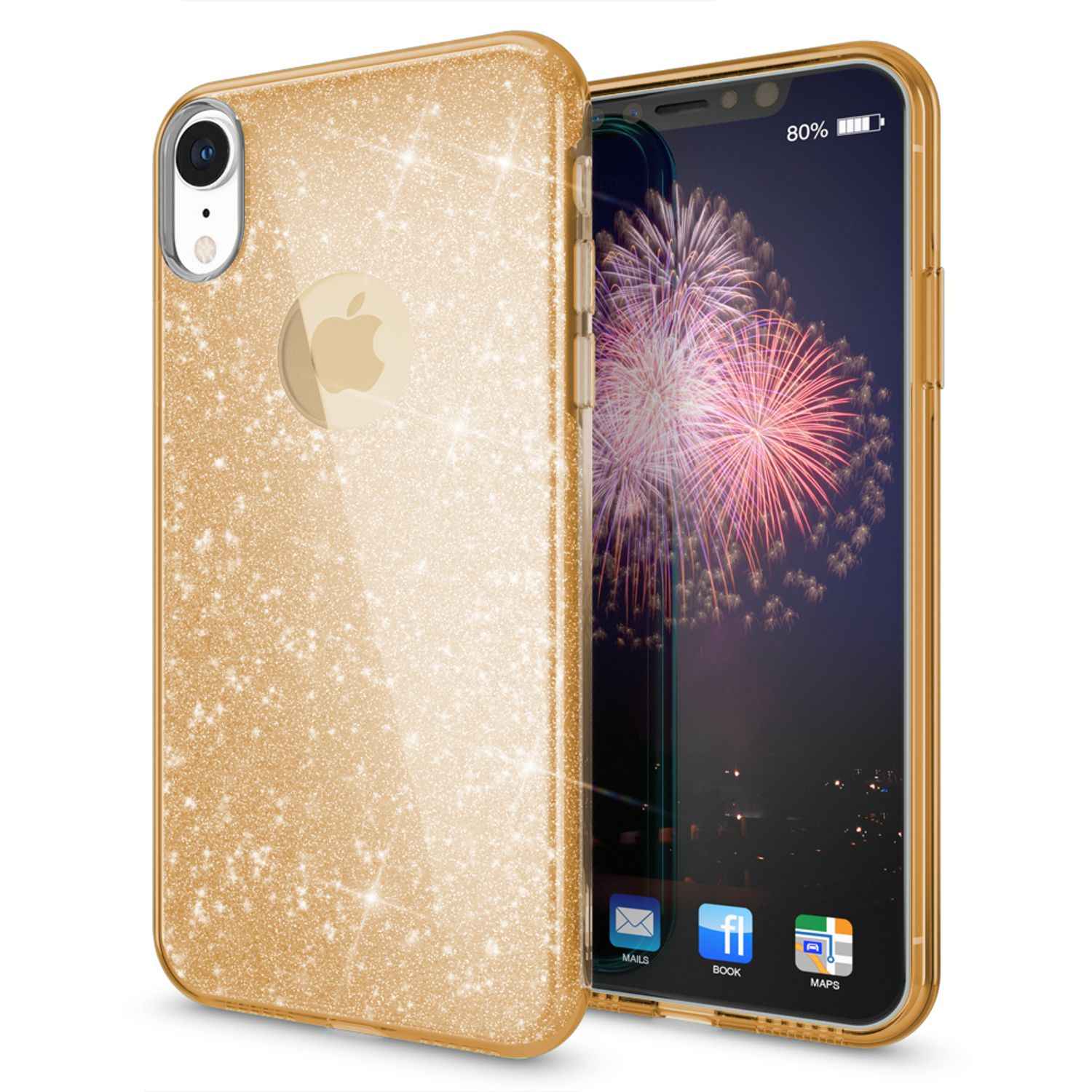 NALIA Hülle für iPhone XR, Handyhülle Glitzer Ultra-Slim Silikon-Case Back-Cover