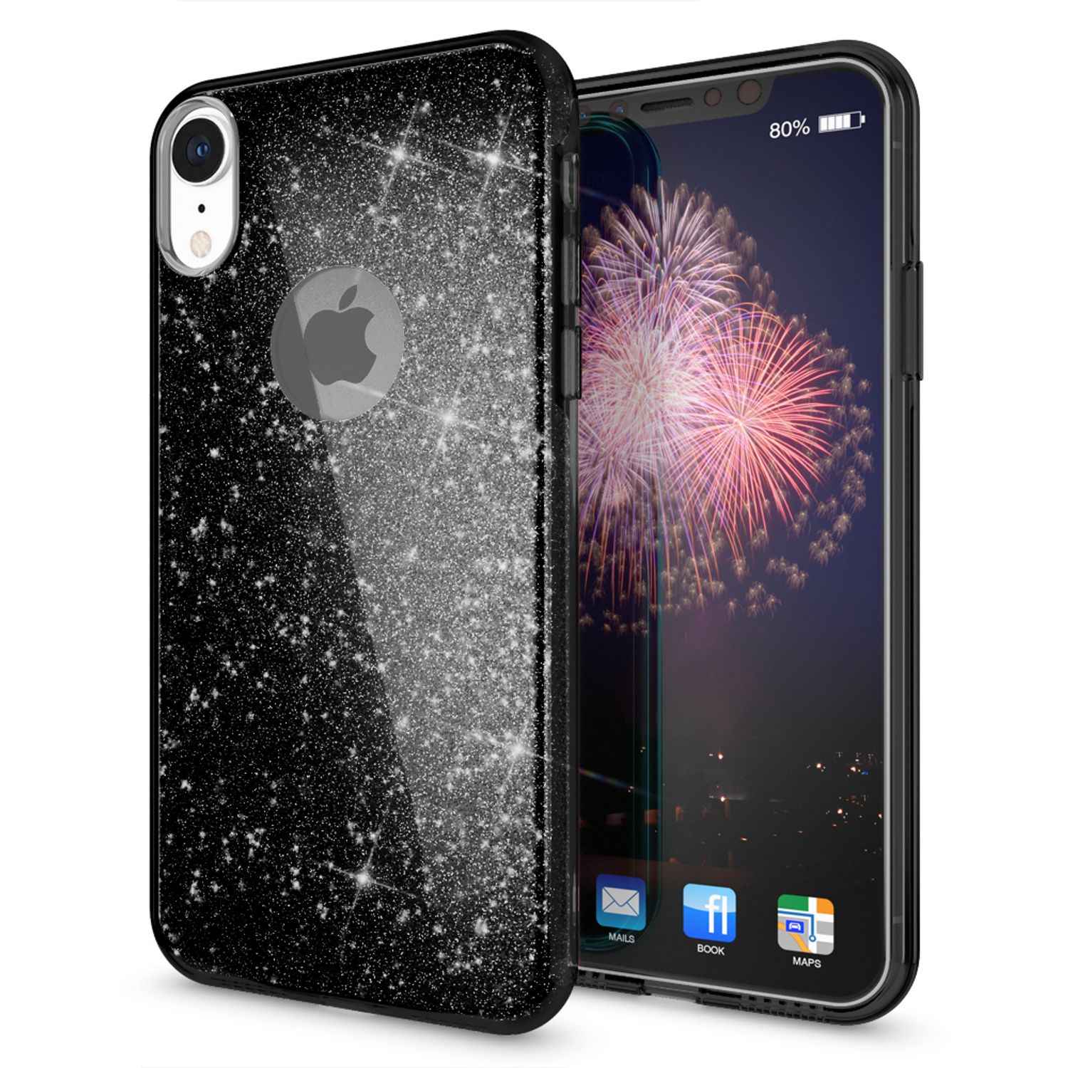 NALIA Hülle für iPhone XR, Handyhülle Glitzer Ultra-Slim Silikon-Case Back-Cover
