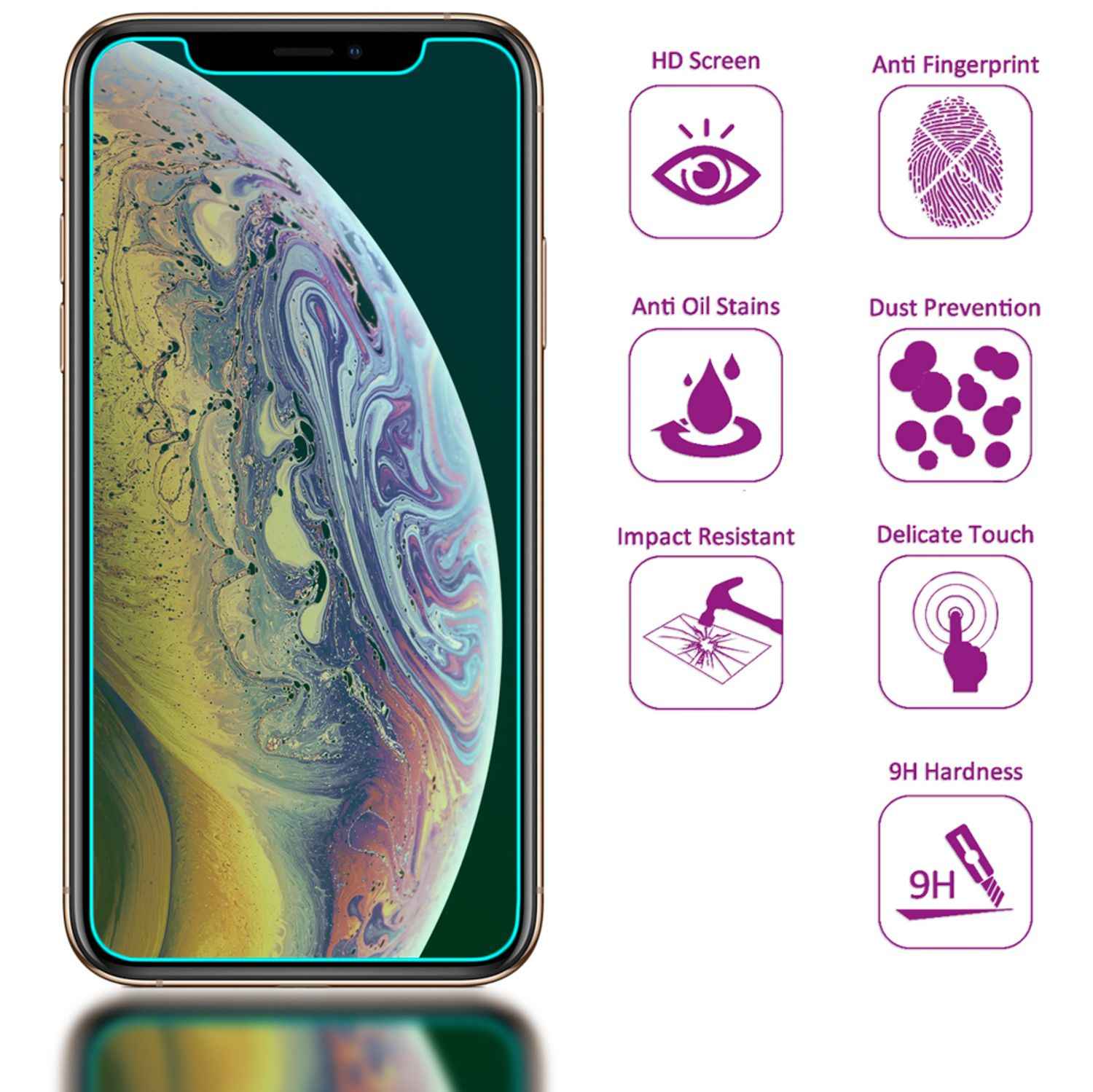 NALIA 2 Pack Schutz Glas für iPhone 11 Pro / iPhone X XS, Display Schutz Folie
