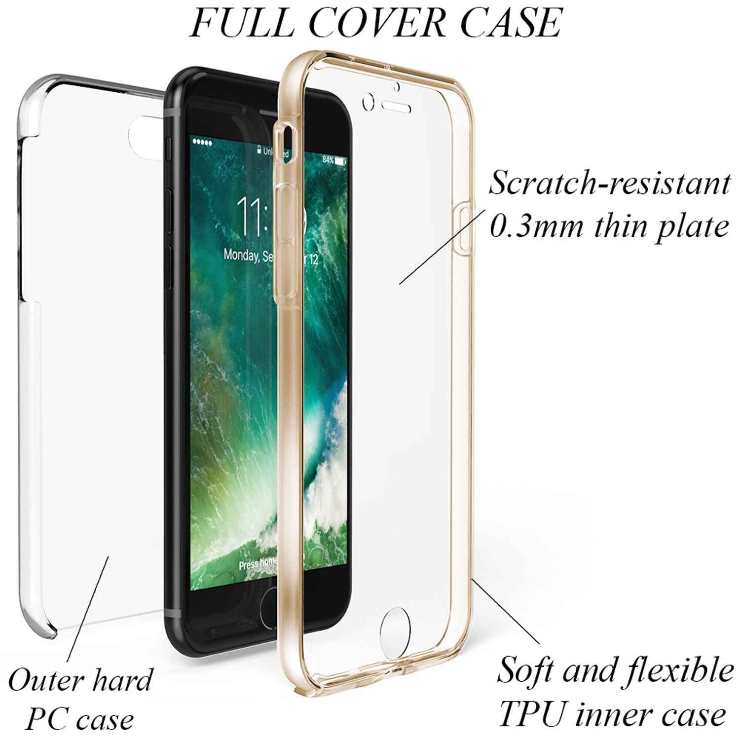 NALIA 360° Handy Hülle für iPhone SE 2022 / SE 2020 / 8 / 7, Case Cover Schutz